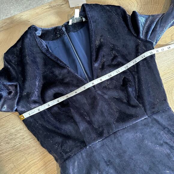 & Other Stories Shimmer Velvet Mini Long Sleeve Dress Blue 0 - Picture 11 of 13